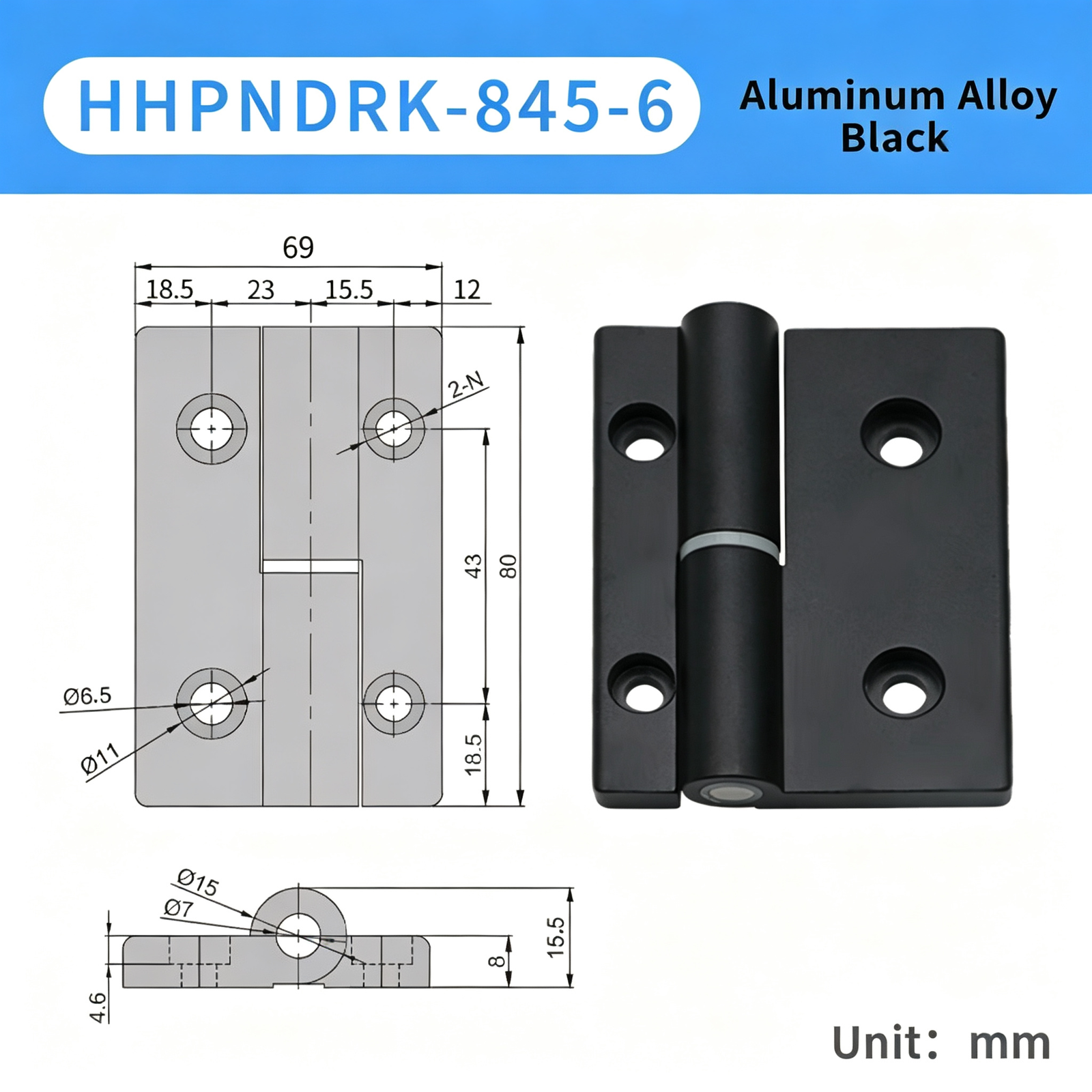 Plug-in Aluminum Alloy Hinge – Black Compact Thickened Design, Detachable Lift-Off, Silent Opening and Closing for Industrial Cabinets - Image 7