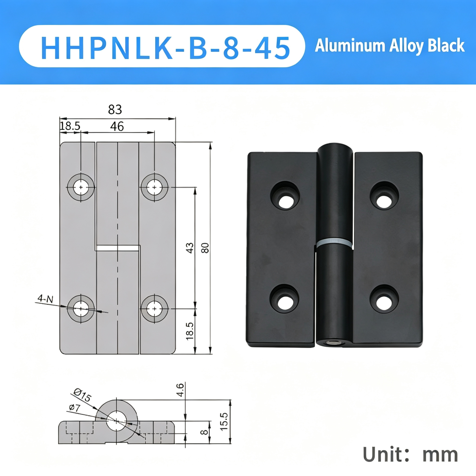 Plug-in Aluminum Alloy Hinge – Black Compact Thickened Design, Detachable Lift-Off, Silent Opening and Closing for Industrial Cabinets - Image 6