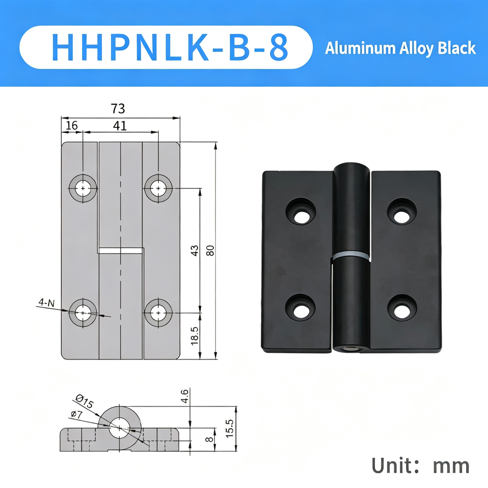Plug-in Aluminum Alloy Hinge – Black Compact Thickened Design, Detachable Lift-Off, Silent Opening and Closing for Industrial Cabinets - Image 5