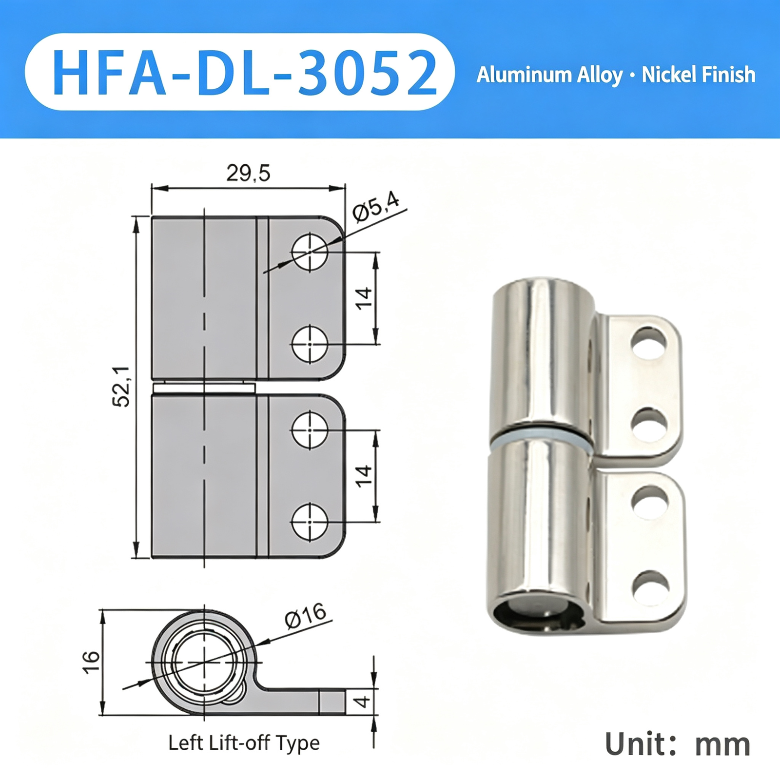 Hexinda Zinc Alloy Lift-Off Damping Hinge | Heavy Duty Removable Cabinet Door Hinge - Image 2