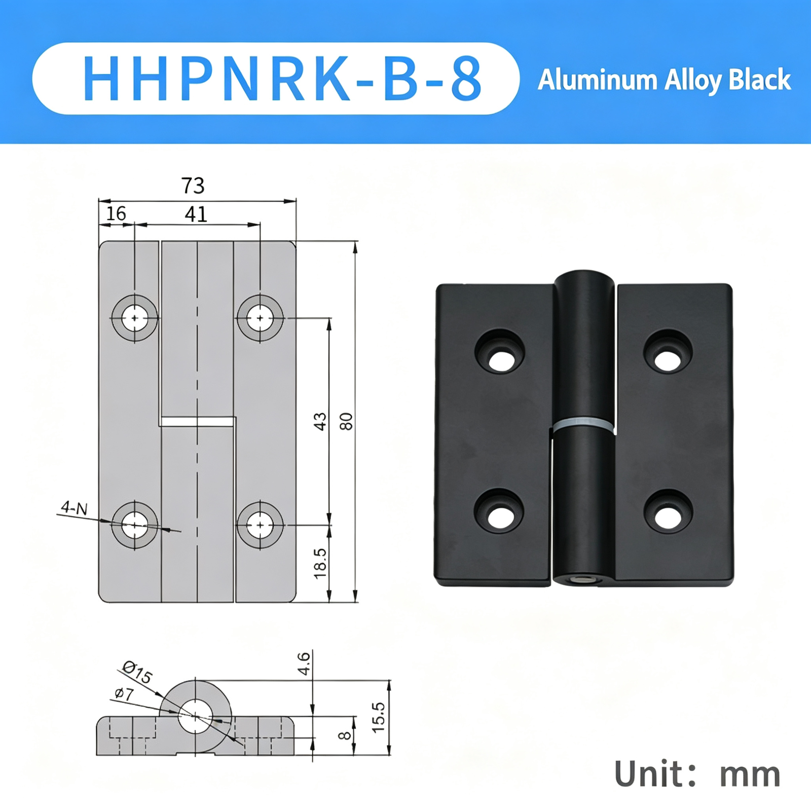 Plug-in Aluminum Alloy Hinge – Black Compact Thickened Design, Detachable Lift-Off, Silent Opening and Closing for Industrial Cabinets - Image 3