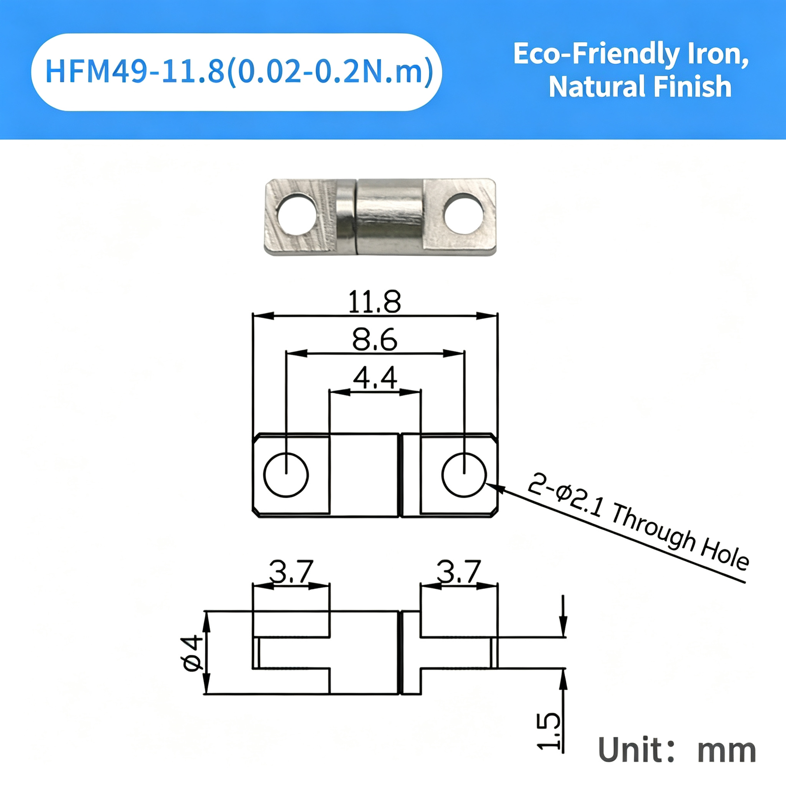 One-Piece Torque Butterfly Hinge – Constant-Torque Positioning Hinge, Polished Finish, Holds at Any Angle for Equipment and Instrument Covers - Image 13