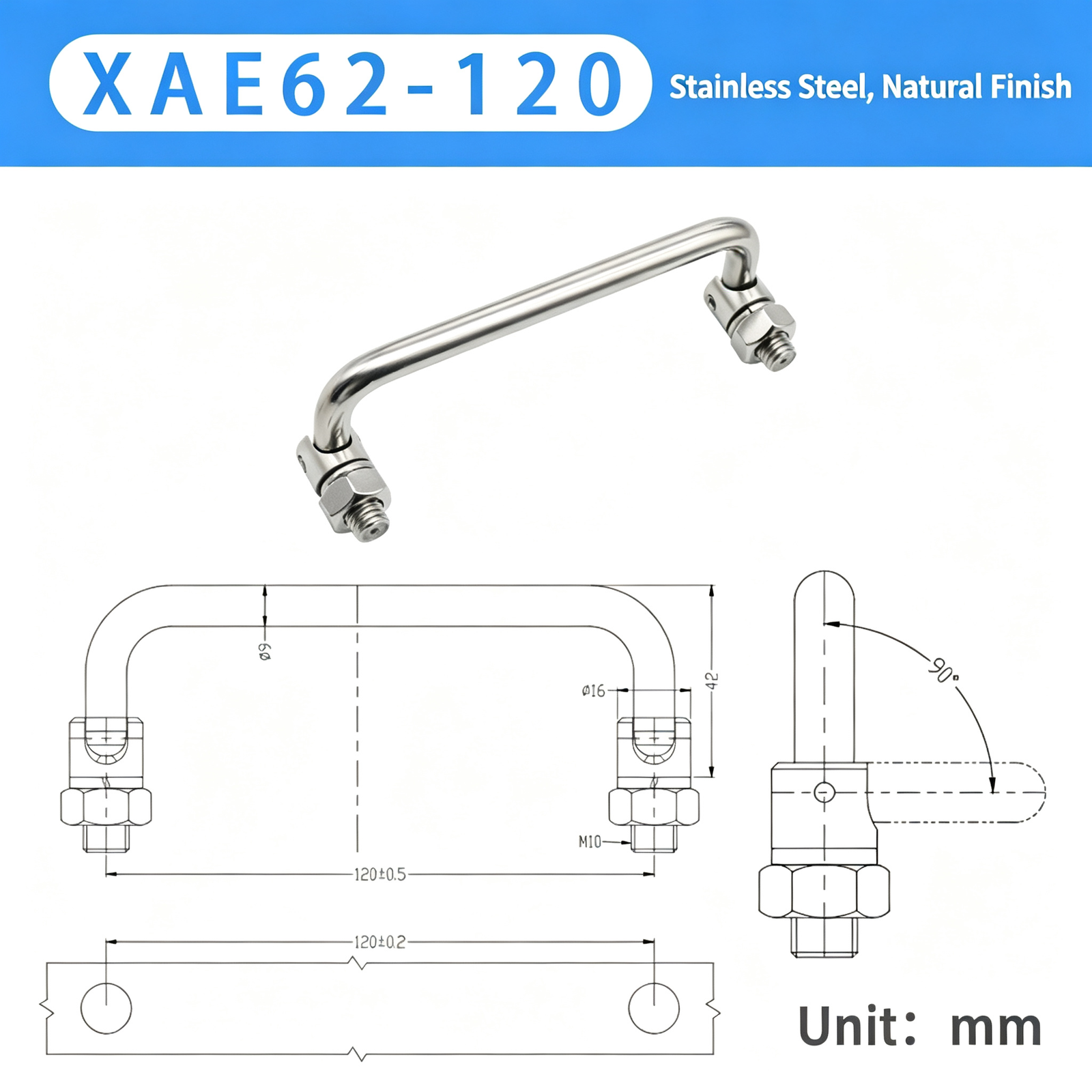 304 Stainless Steel Folding U-Handle with Swivel Mounts – Rotatable Pull Handle for Industrial Cabinets, Equipment Doors and Machinery - Image 14