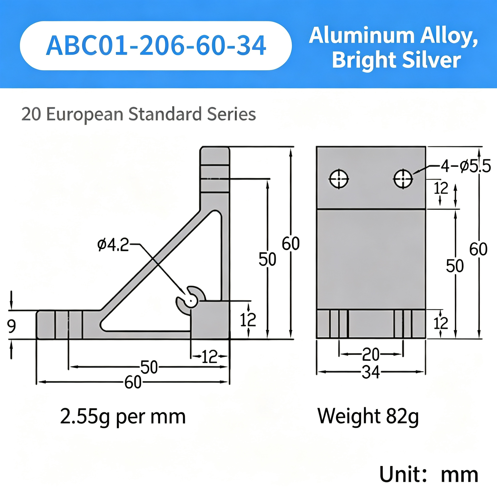 High-Strength Gusseted Aluminum Angle Bracket – 20 European Standard Series, Triangular Reinforcement with T-Slot for Aluminum Profile Frames - Image 23