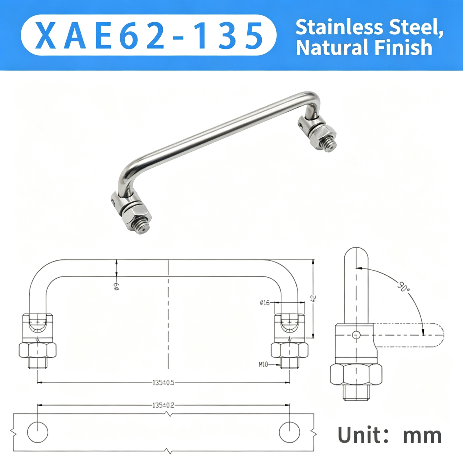 304 Stainless Steel Folding U-Handle with Swivel Mounts – Rotatable Pull Handle for Industrial Cabinets, Equipment Doors and Machinery - Image 13