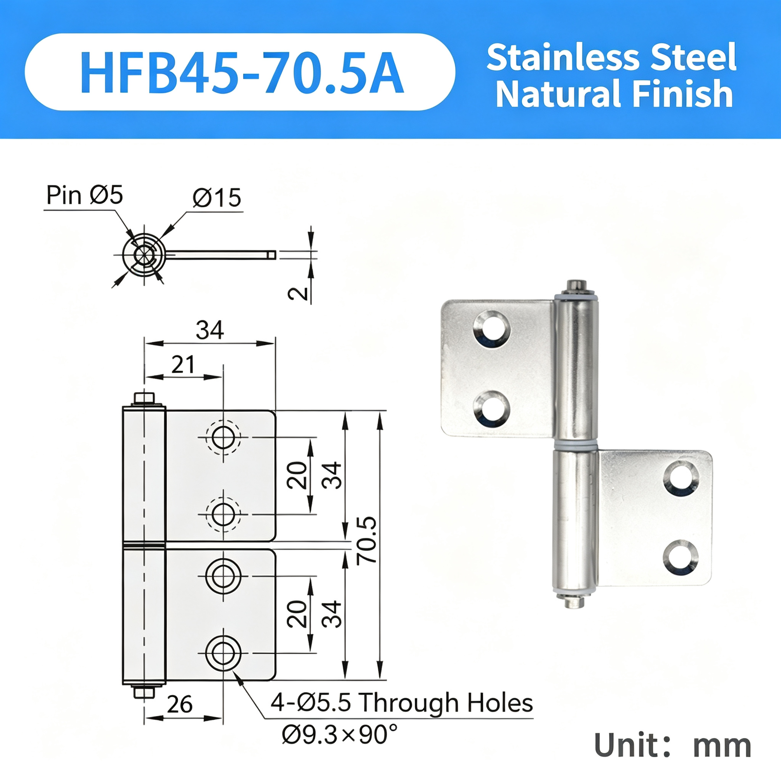 Stainless Steel Flag Hinge – Detachable Lift-Off Design, Left/Right Pair, Corrosion Resistant for Industrial Cabinets and Electrical Boxes - Image 14