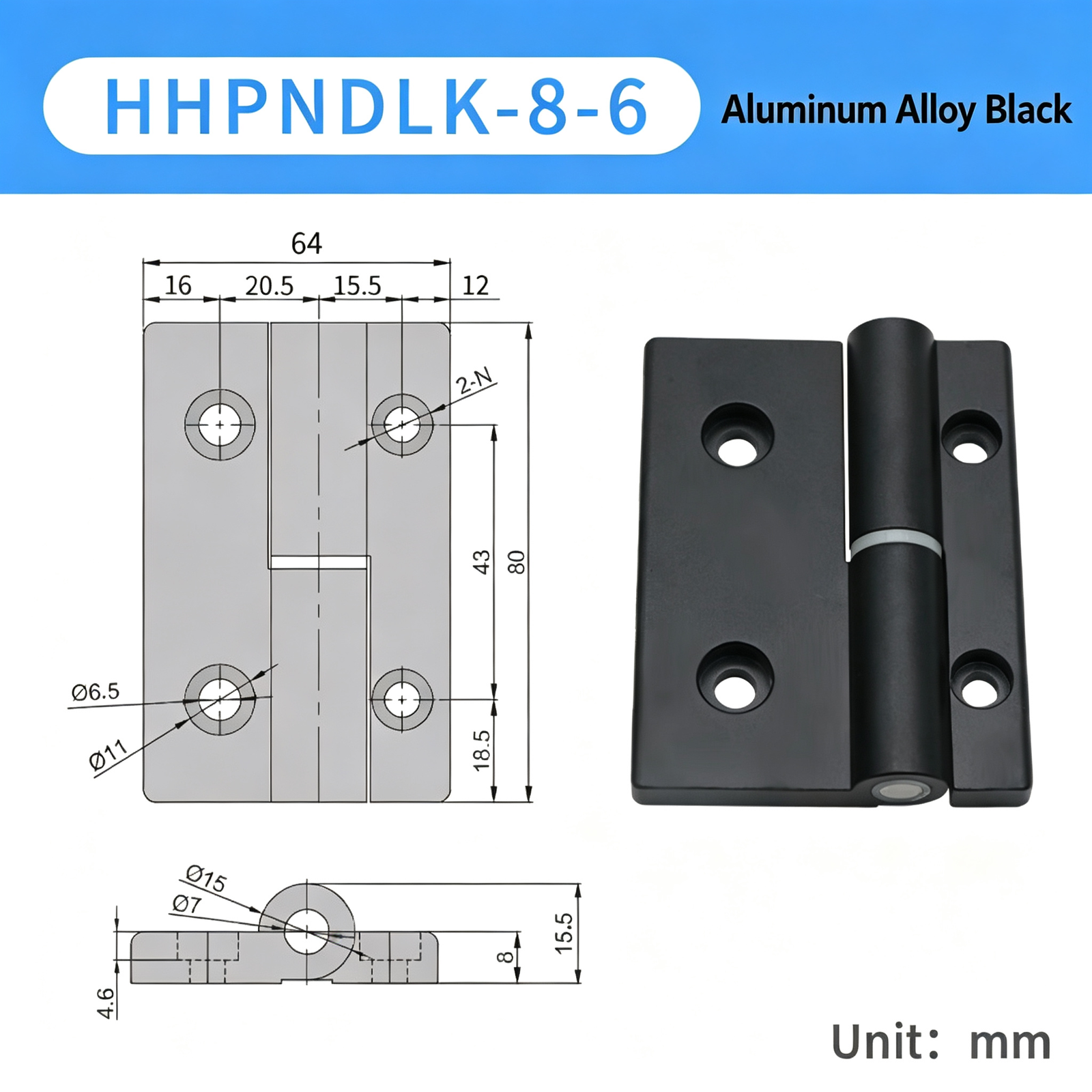 Plug-in Aluminum Alloy Hinge – Black Compact Thickened Design, Detachable Lift-Off, Silent Opening and Closing for Industrial Cabinets - Image 14