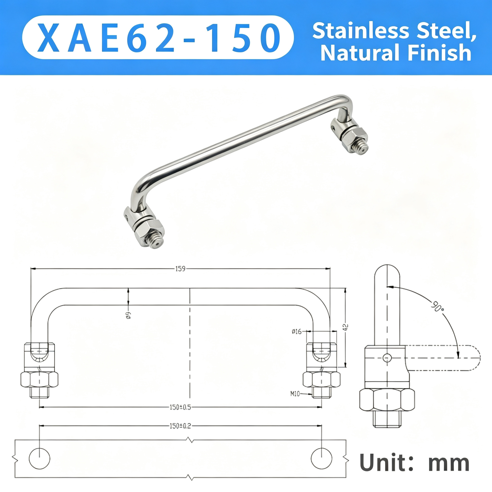304 Stainless Steel Folding U-Handle with Swivel Mounts – Rotatable Pull Handle for Industrial Cabinets, Equipment Doors and Machinery - Image 12