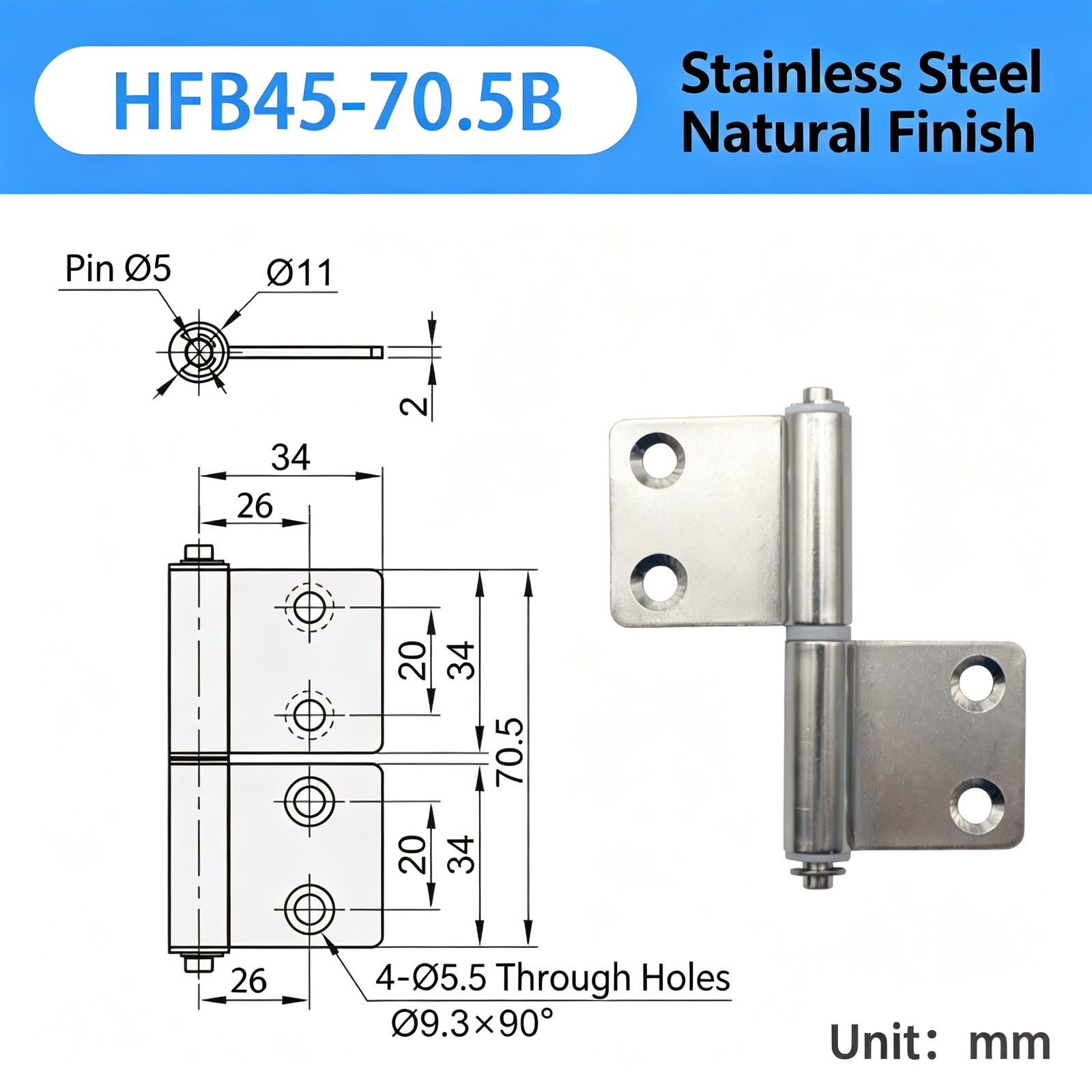 Stainless Steel Flag Hinge – Detachable Lift-Off Design, Left/Right Pair, Corrosion Resistant for Industrial Cabinets and Electrical Boxes - Image 13