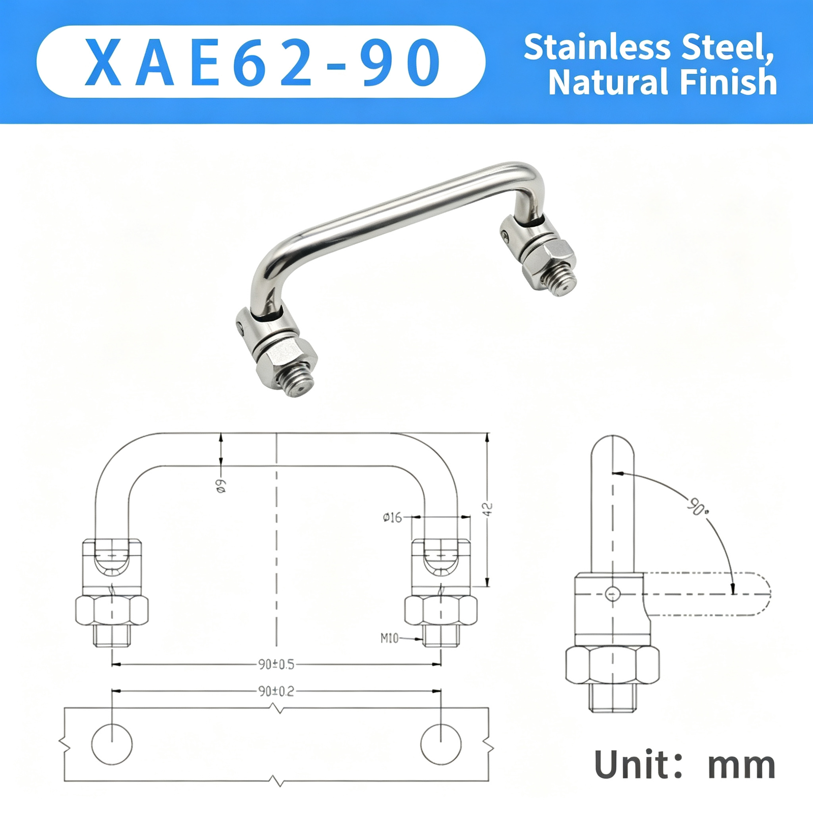 304 Stainless Steel Folding U-Handle with Swivel Mounts – Rotatable Pull Handle for Industrial Cabinets, Equipment Doors and Machinery - Image 8
