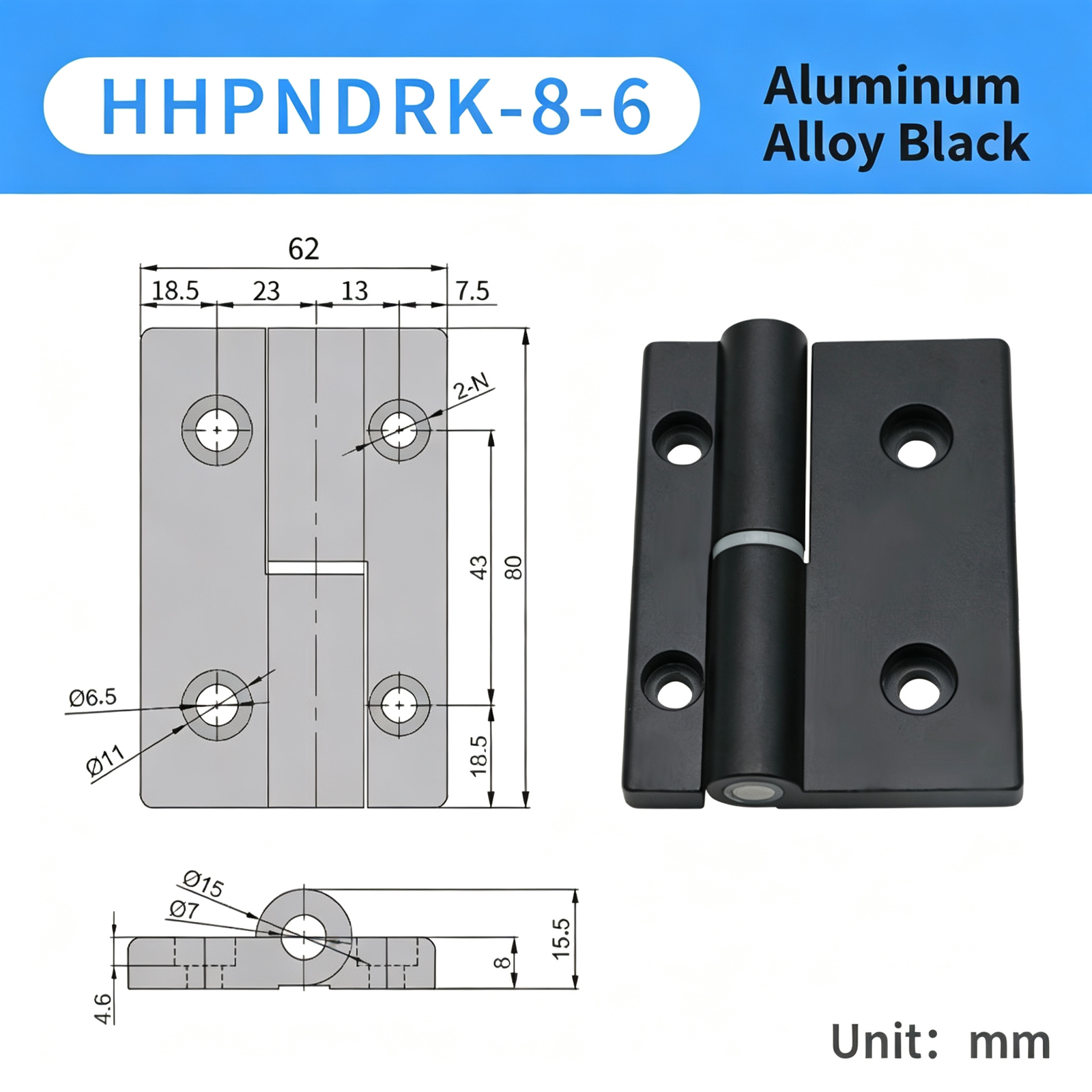 Plug-in Aluminum Alloy Hinge – Black Compact Thickened Design, Detachable Lift-Off, Silent Opening and Closing for Industrial Cabinets - Image 9