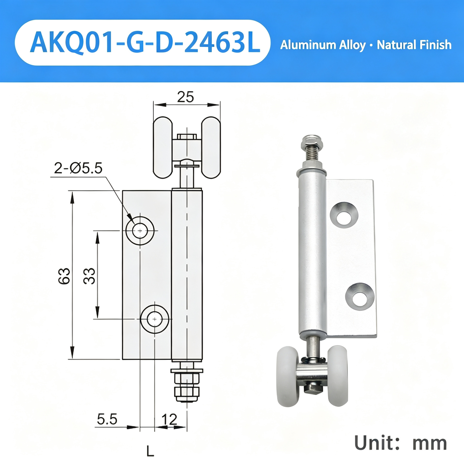 Single-Page Hanging Wheel Hinge – Aluminum Alloy with Nylon Rollers and Height-Adjustable Stud for Industrial Sliding Cabinet Doors - Image 7